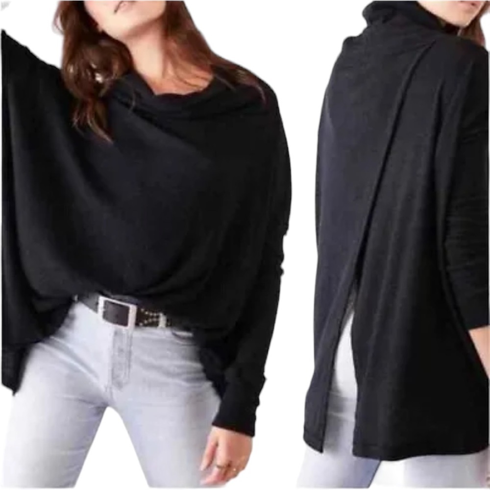 NWT Free People Juicy Sweater Medium or Large Black Cowl Neck Draped Tunic Top - Picture 2 of 15